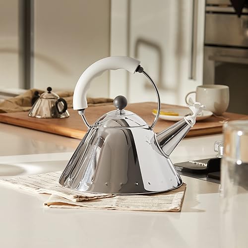 Miniatura 5 de Alessi 9093 W - Hervidor de agua con mango y silbato en forma de pájaro, acero inoxidable y PA, blanco