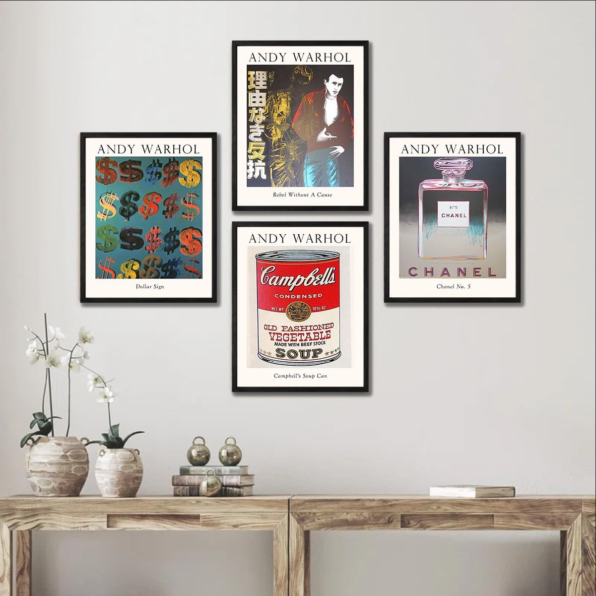 Set of 4 Andy Warhol Pop Art Framed Prints - 12x16 Wall Art Posters for Bathroom, Living Room, Bedroom Wall Decor - Famous Paintings Pictures