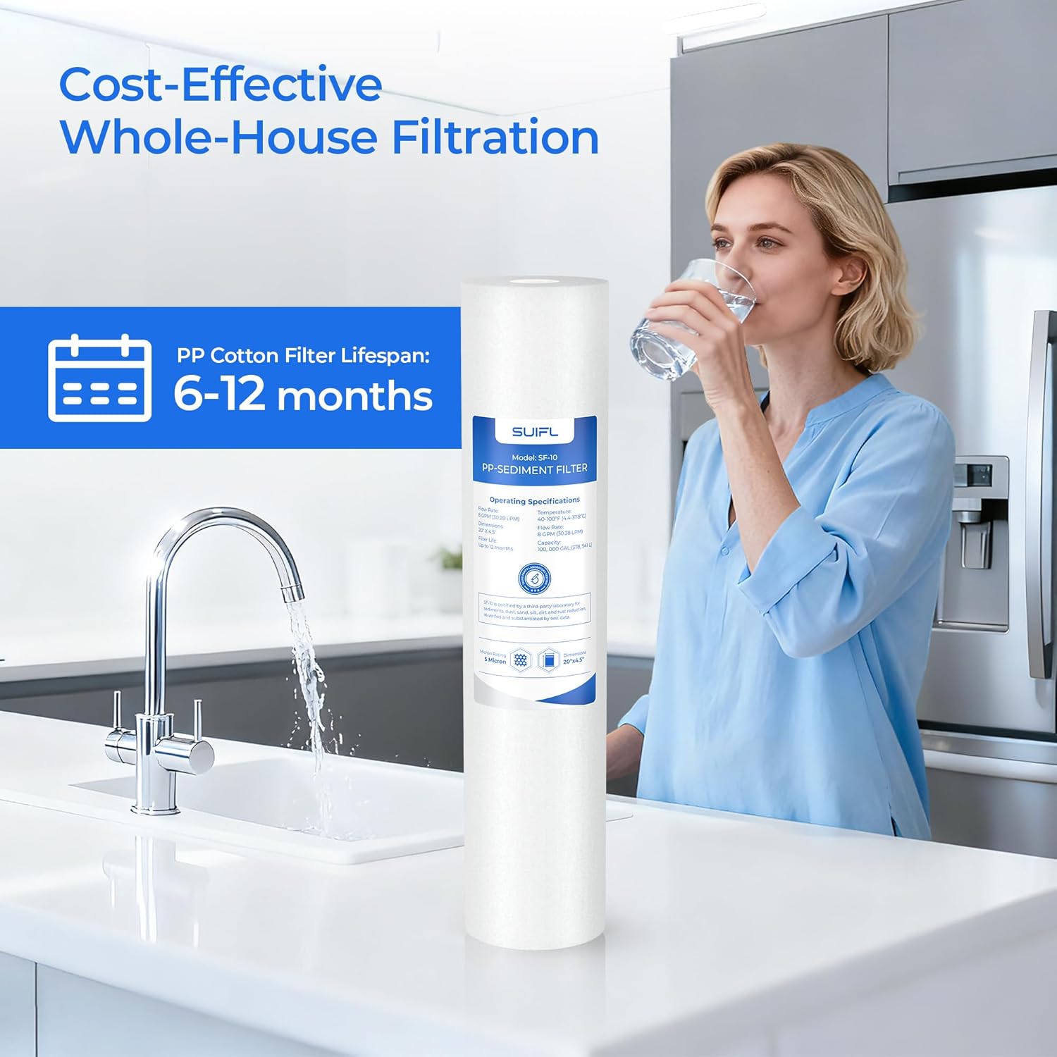 5 Micron 20 x 4.5 Whole House Sediment Filter Cartridge, Compatible with iSpring FP25B, Aquasana EQ-304-20, Home Master CFDGD2501-20BB, GeekPure PP20-BB, Pentair DGD-5005-20, 3 Pack