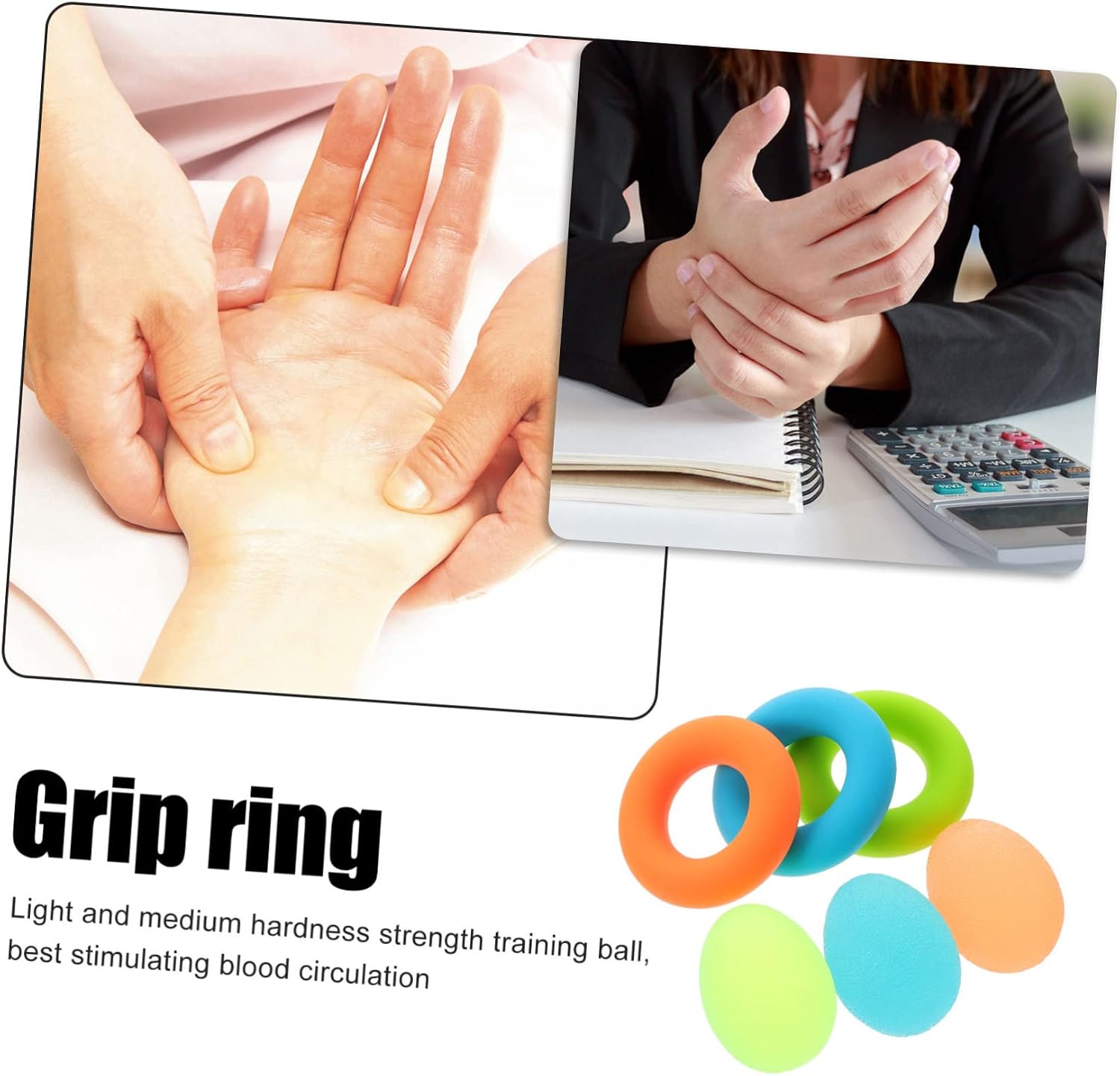 VALICLUD Silicone Hand Grip Balls Set Finger Exercise Rings for Strength Training Stress Relief and Hand Fitness for Adults and Therapy Sessions