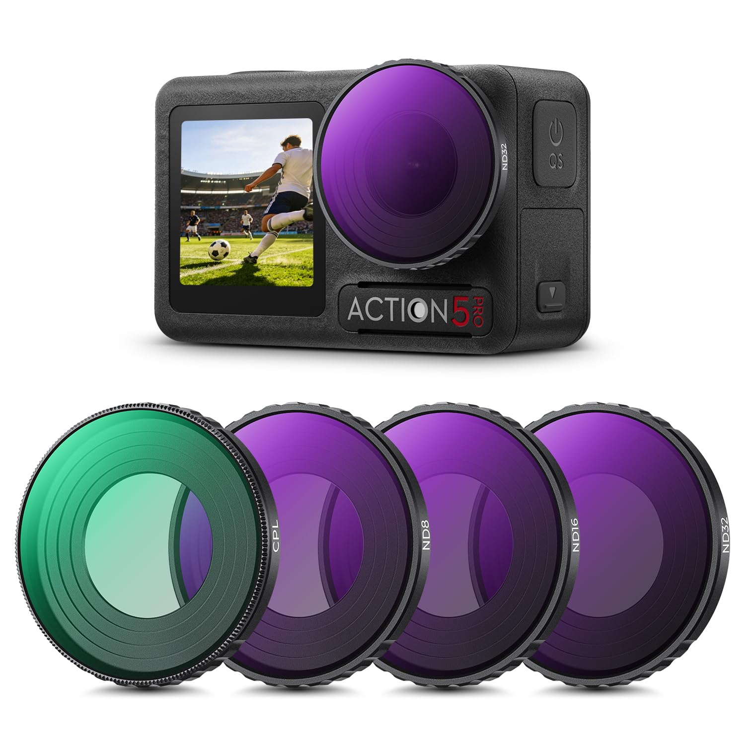 K&F CONCEPT ND Filtersets, 4er Pack CPL, ND8, ND16, ND32 Filter kompatibel mit DJI Osmo Action 5 PRO/Action 4, Polarisierende Neutral Density HD Glass