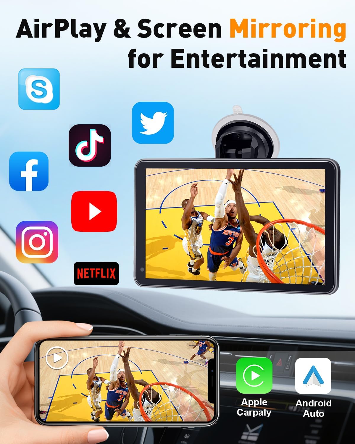 3-Min-Install Wireless Portable CarPlay Screen: Support Android Auto & Apple CarPlay - 7" HD 1080P Display with Voice Control, Hands-Free Callling, Maps Navigation, Upgrade for Older Cars in Daily Use