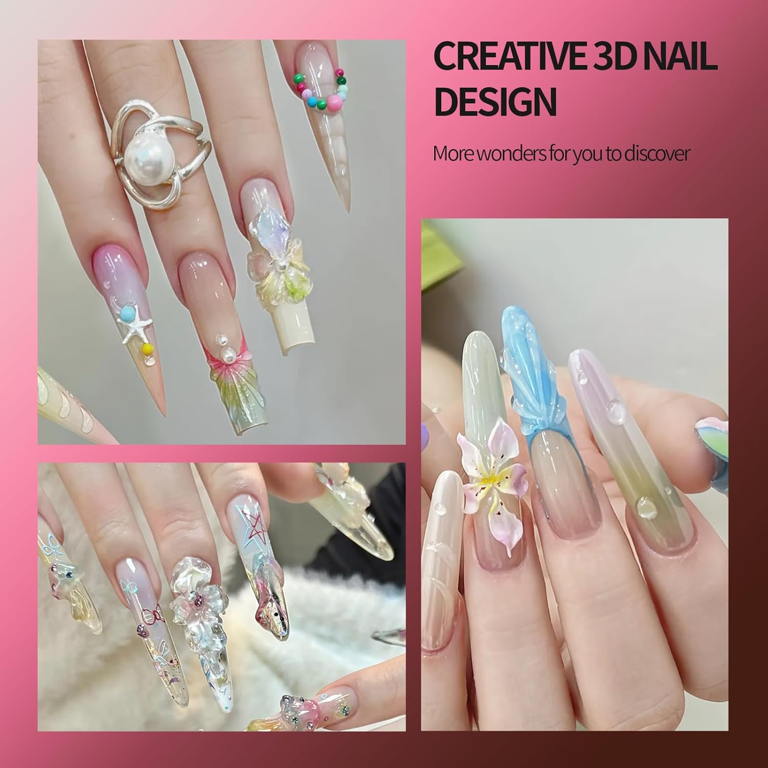 3D Gel Nail Art Kit-Solid Builder Gel for Nails 3D Sculpting Carving Building Modeling Hard Extension for Beginner DIY Salon at Home Cured Needed