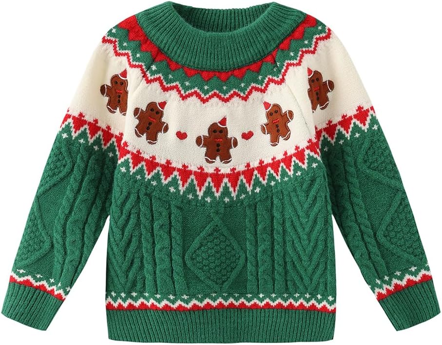 Girls Christmas Sweater Pullover Xmas Gingerbread Fair Isle Warm Winter Knit Top