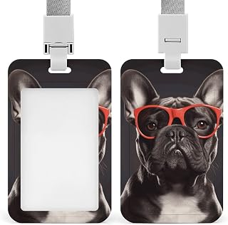 French Bulldog ID Badge Holder with Lanyard ID Holder | Durable ABS ID Card Holder, Double Sided Printed Vertical Name Tag Holder, Waterproof Badge Holders for Office Business Staff