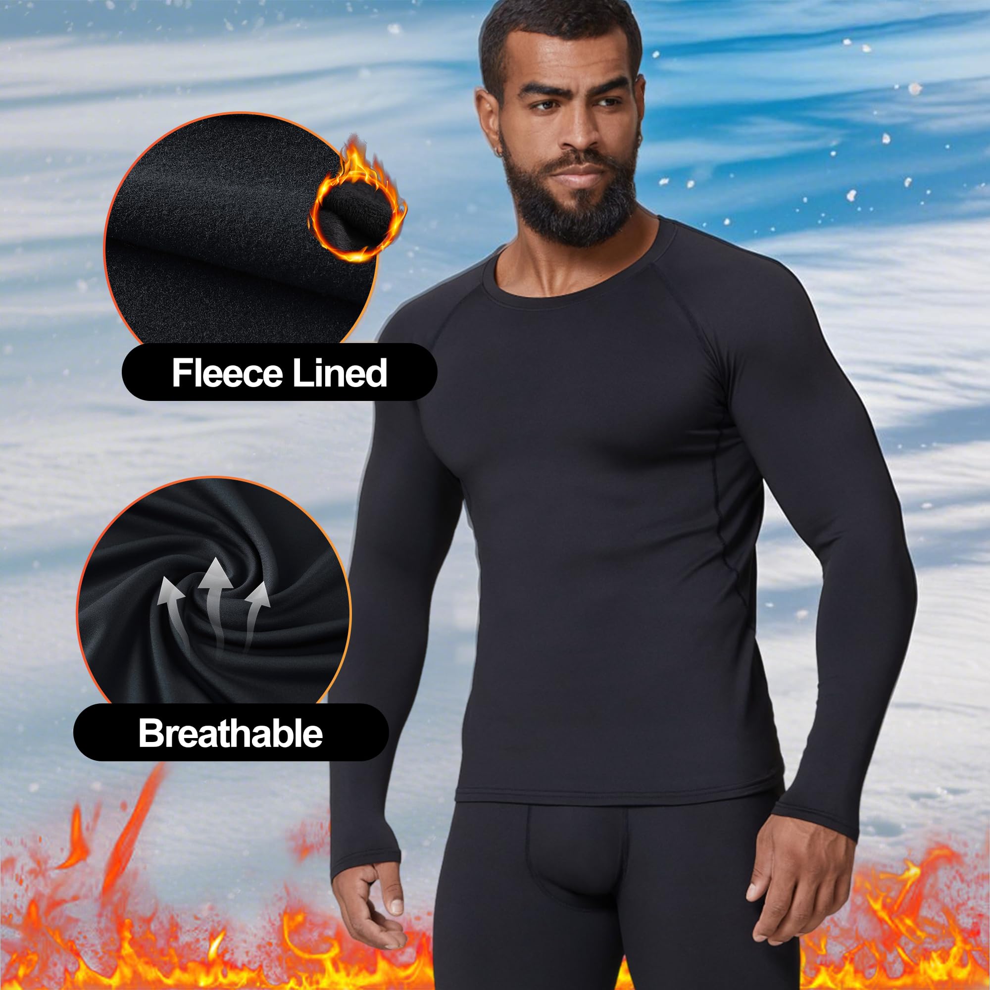 JOYWEST Men's Compression Shirts (US, Alpha, Large, Regular, Regular, 1 Crew Neck?Black Unlined?)