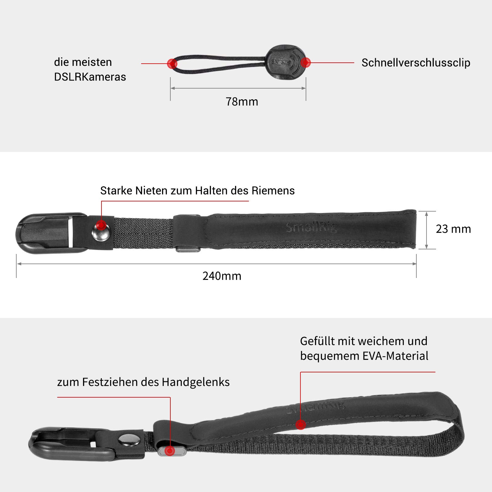 SMALLRIG Kamera Handschlaufe Neopren Kamera Handgelenkschlaufe Trageschlaufe für Canon für Nikon für Sony für Fujifilm für Olympus DSLR SLR - 2398