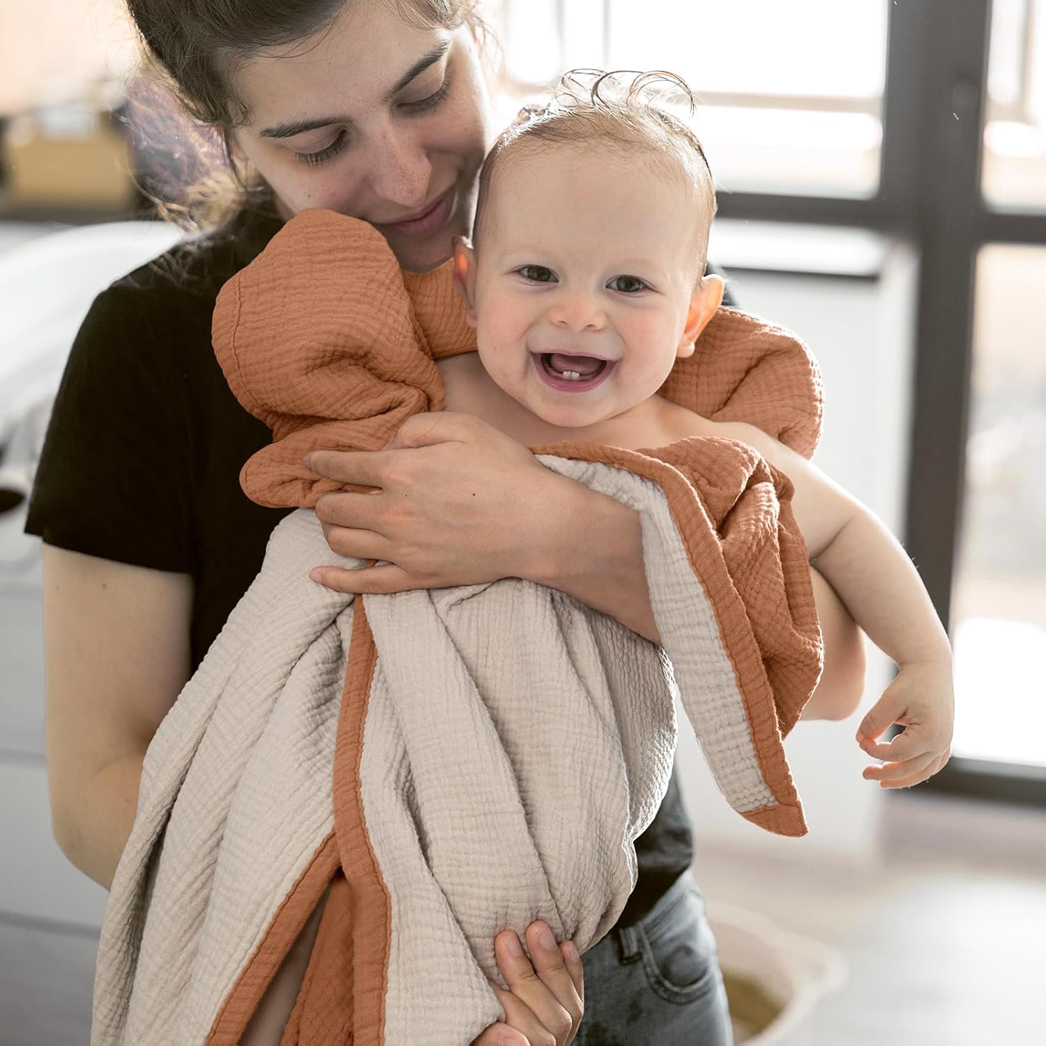 lulumoon Muslin Baby Blanket - Cotton Quilt Blankets for Toddlers - Reversible Nursery Crib Blanket for Baby Boys and Girls 47"x47"(Caramel) - Image 5