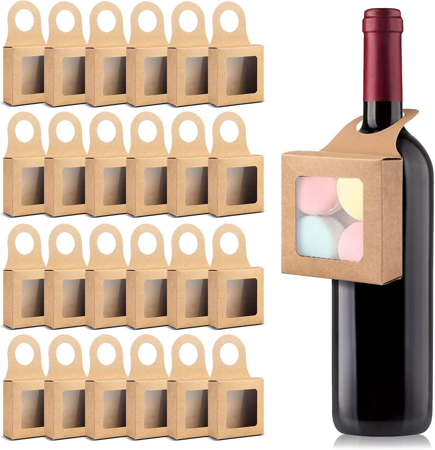 25 Count Kraft Paper Wine Bottle Box with Window Hanging