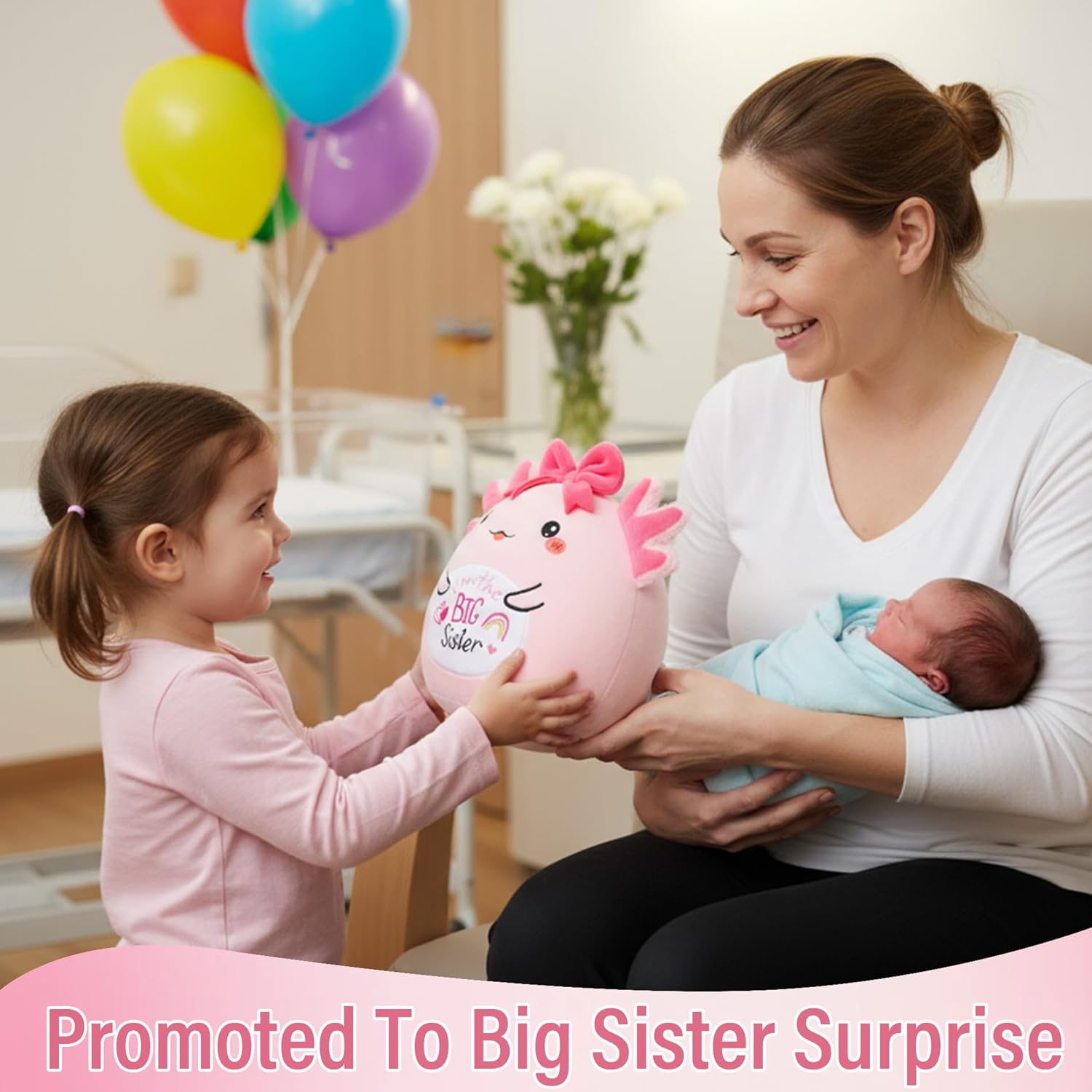 Big Sister Pink Axolotl Plush - I’m the Big Sister Salamander Stuffed Animal for Girls Perfect Christmas New Baby Announcement Sibling Gift Ideas 9 Inch