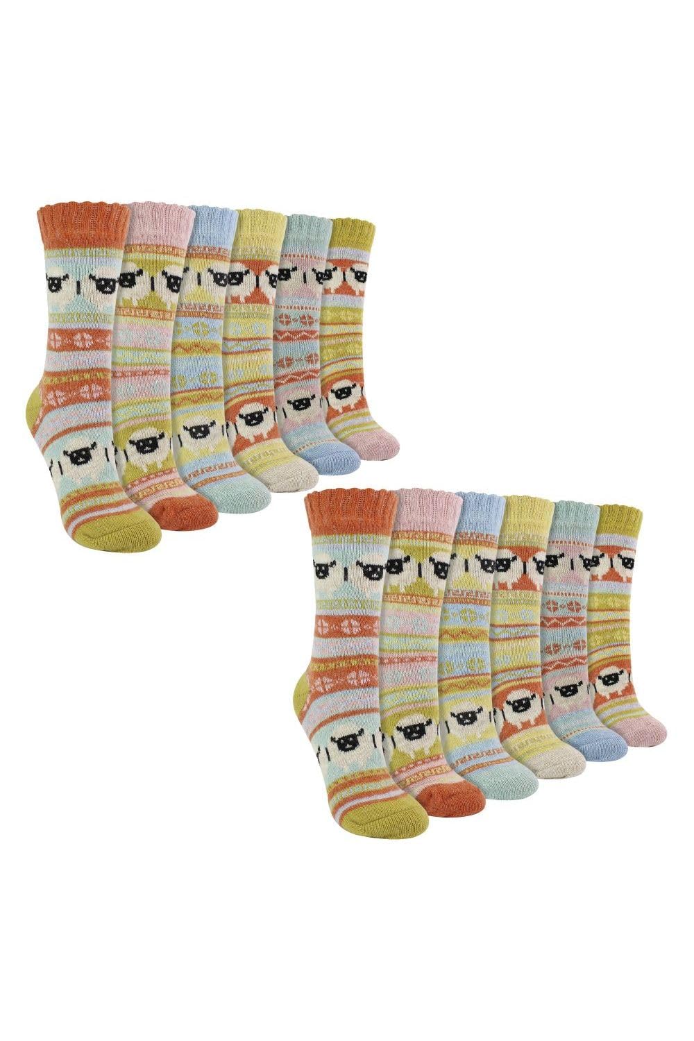 12 Pack Womens Alpaca Wool Socks | Sock Snob | Novelty Socks with Sheep Pattern for Wellies (4-8, Multicoloured)