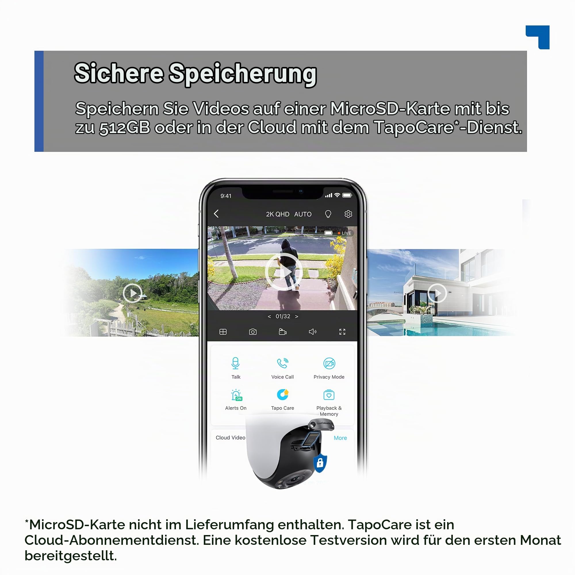 Tapo C52A 360° Überwachungskamera Außen, 2K 4MP, Starlight Farbe Nachtsicht, KI-Erkennung, Bewegungsverfolgung, WLAN oder Ethernet, microSD-Karte bis zu 512 GB (Packung mit 2)