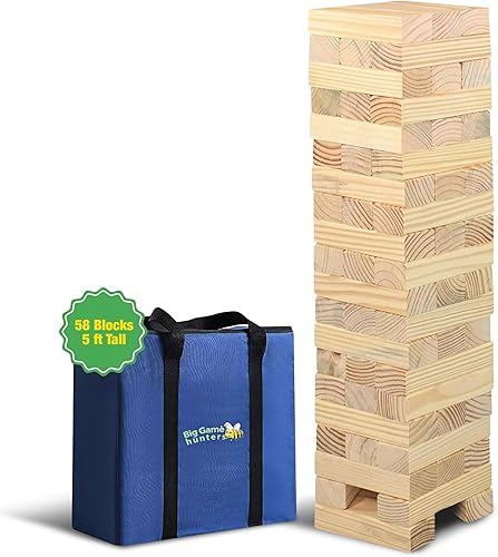 Miniatura 8 de Big Game Hunters - Torres gigantes de caída de 58 piezas, juego de bloques de madera de 5 pies de alto, juego apilable para interiores y exteriores,