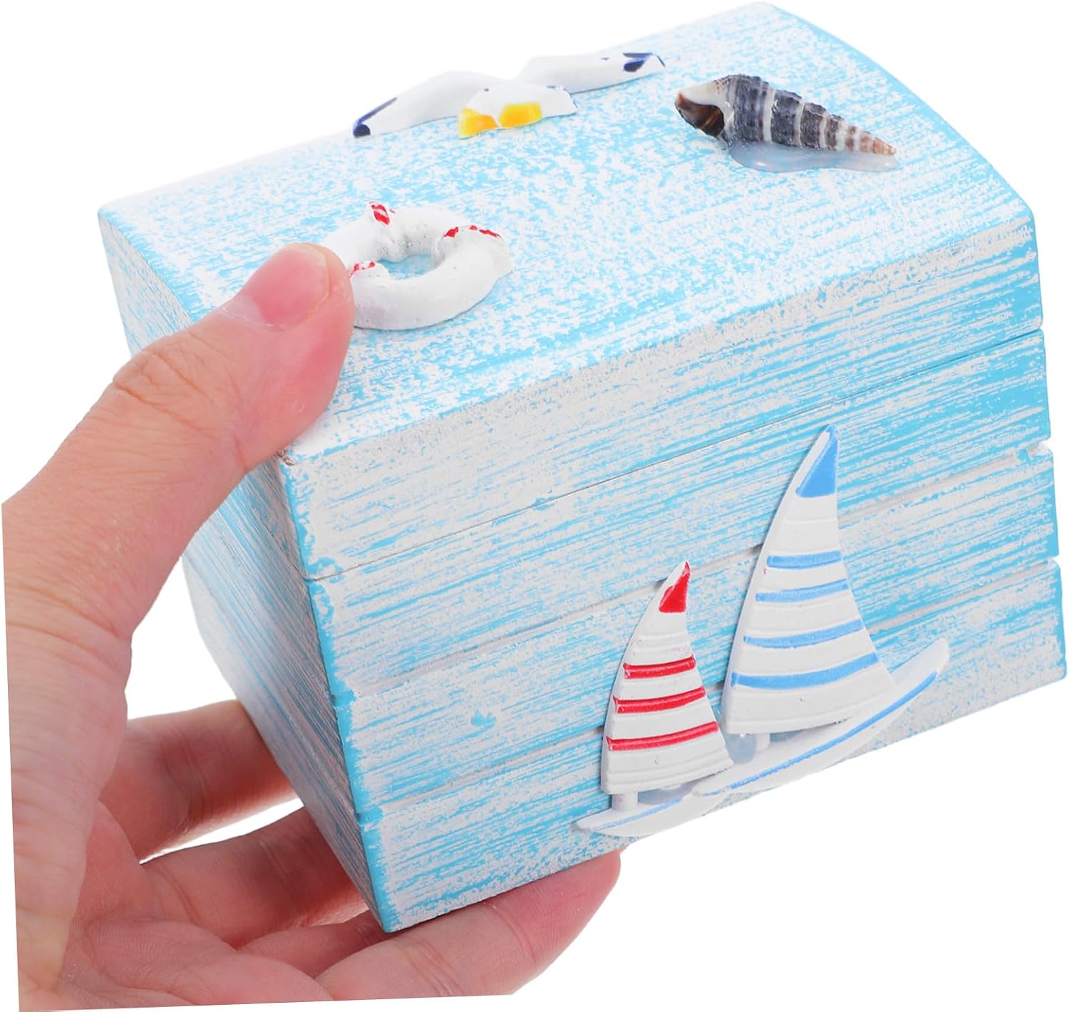 Nautical Wooden Treasure Chest Small Decorative Storage Box Ocean-inspired Design for Jewelry Keepsakes Bedroom Decor and Home Organization