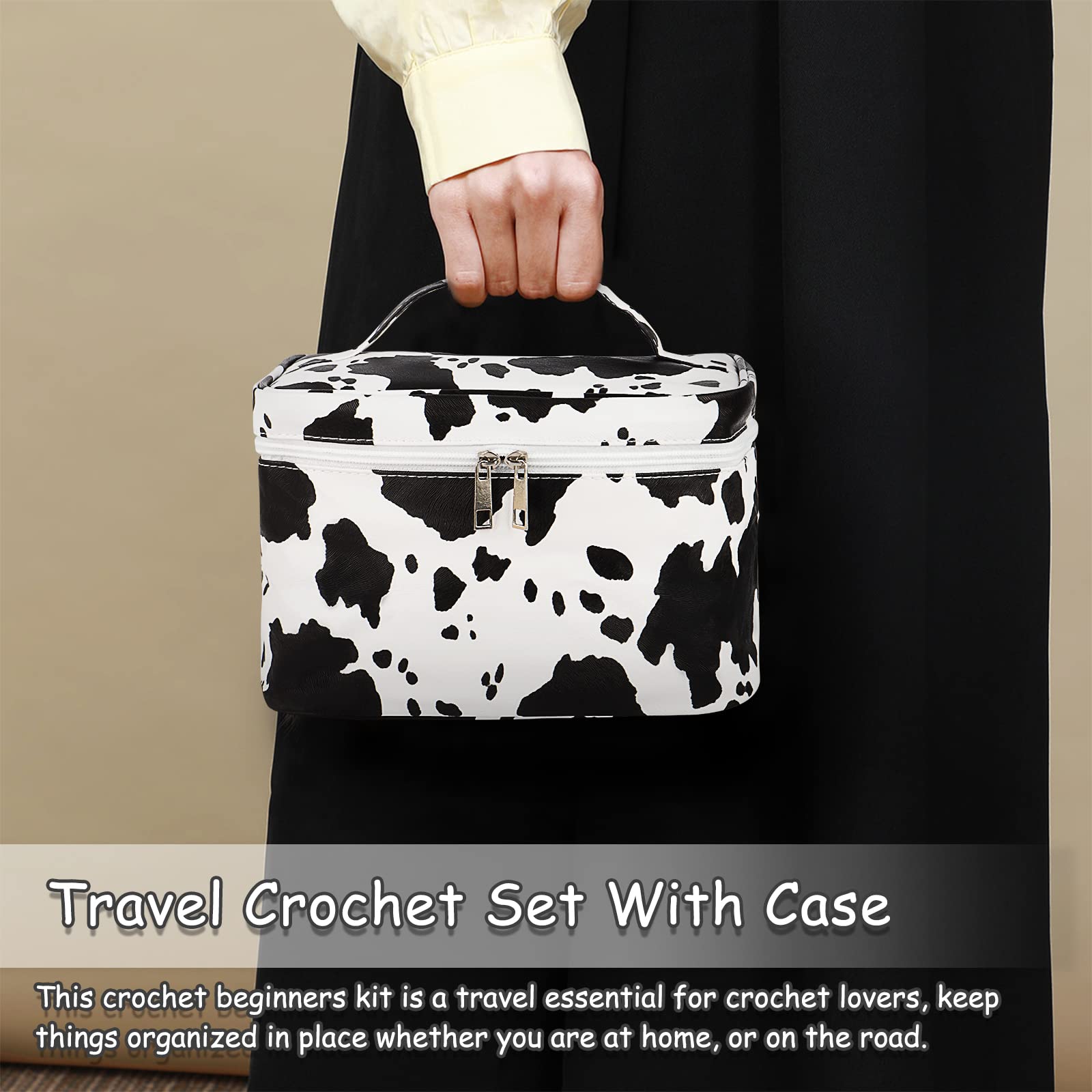 Coopay Kit per uncinetto per principianti, 63 pezzi con 8 fili, 9 ganci ergonomici e 12 uncinetti, set per uncinetto con custodia e libro, perfetto per bambini e adulti