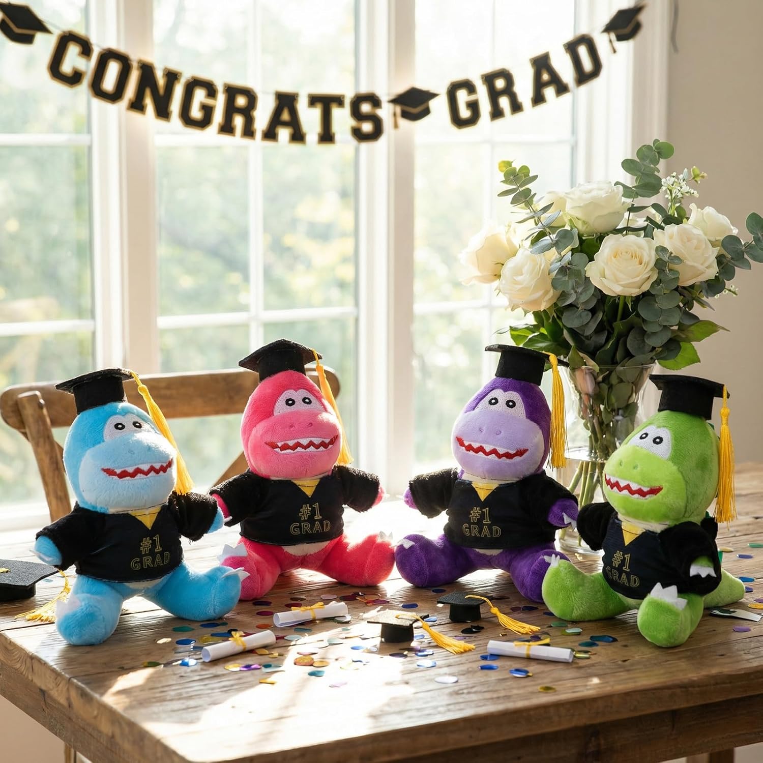 Leyndo 8 Packs 2026 Graduation Stuffed Animal Plush Dinosaurs for Kids Bulk 5.5''#1 Grad Stuffed Animal with Grad Cap for College High School Kindergarten Achievement Supply