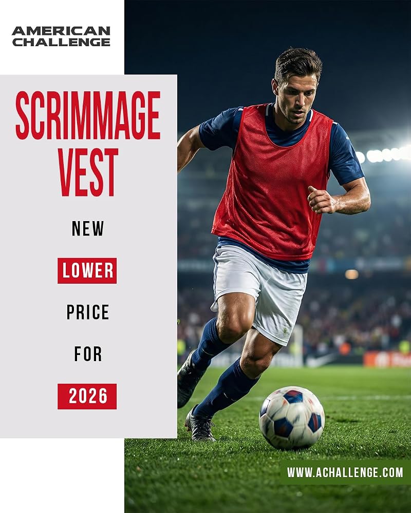 American Challenge Soccer Pinnies (10-Pack) – Mesh Jersey Vest for Scrimmage Practice, Soccer Pennies and Training Bibs