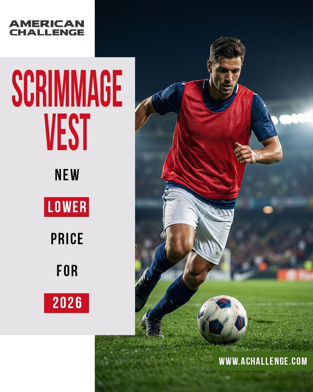 American Challenge Soccer Pinnies (10-Pack) – Mesh Jersey Vest for Scrimmage Practice, Soccer Pennies and Training Bibs