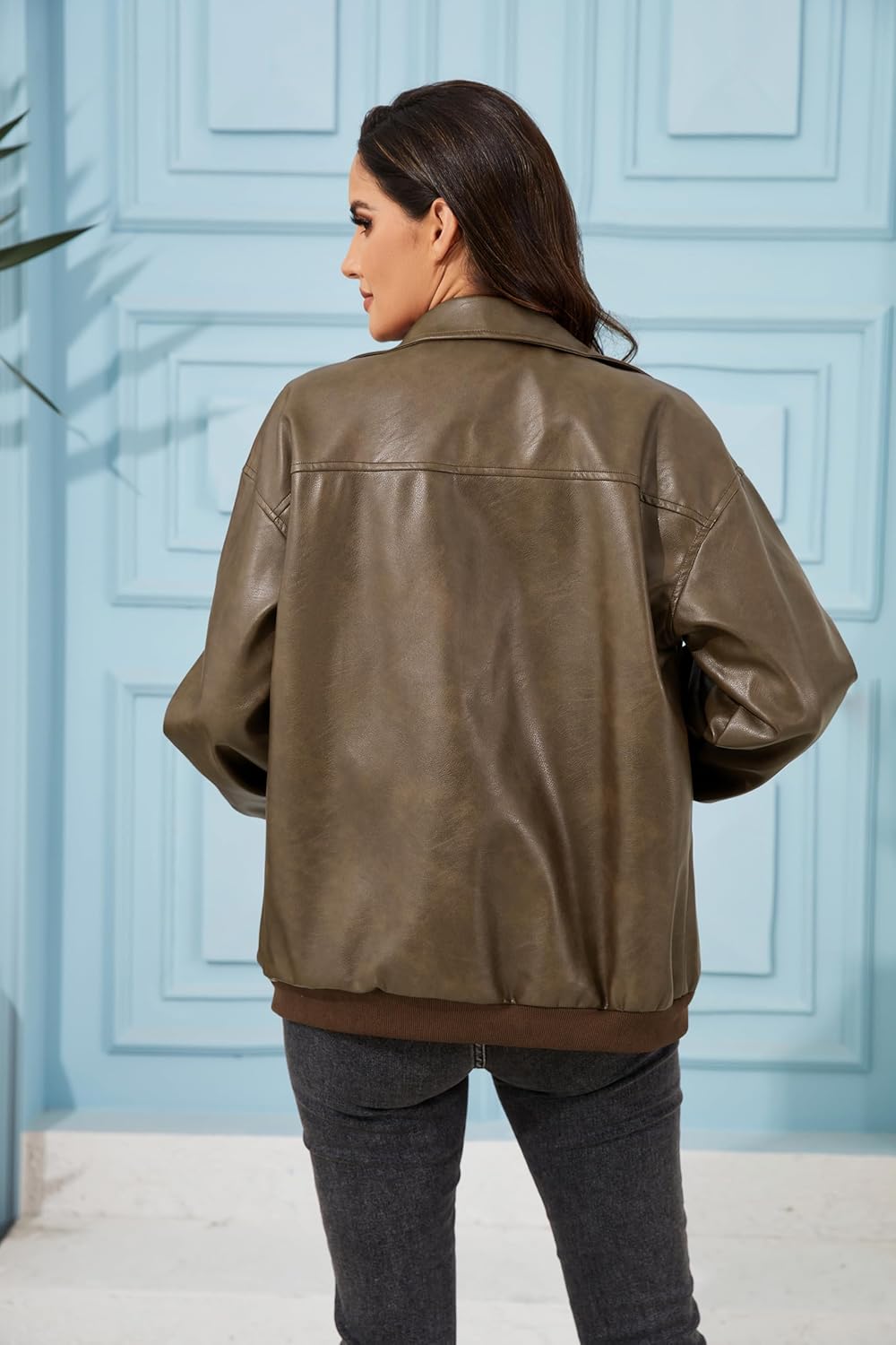 Leather Jacket Women Vintage Washed Faux Oversized Casual Motorcycle Biker Bomber Coats With Pockets 2025 Y2K Trendy - Image 4