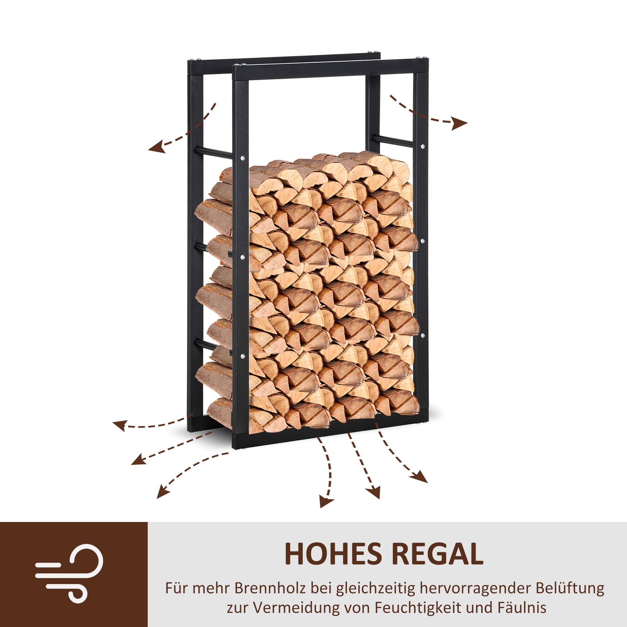 HOMCOM Kaminholzregal Metall Brennholzregal 60 x 25 x 100 cm Schwarz | Stapelhilfe, Stahlrahmen bis 100kg, Kaminholzunterstand Outdoor, Holzregal, Feuerholzregal für Garten Terrasse Außen