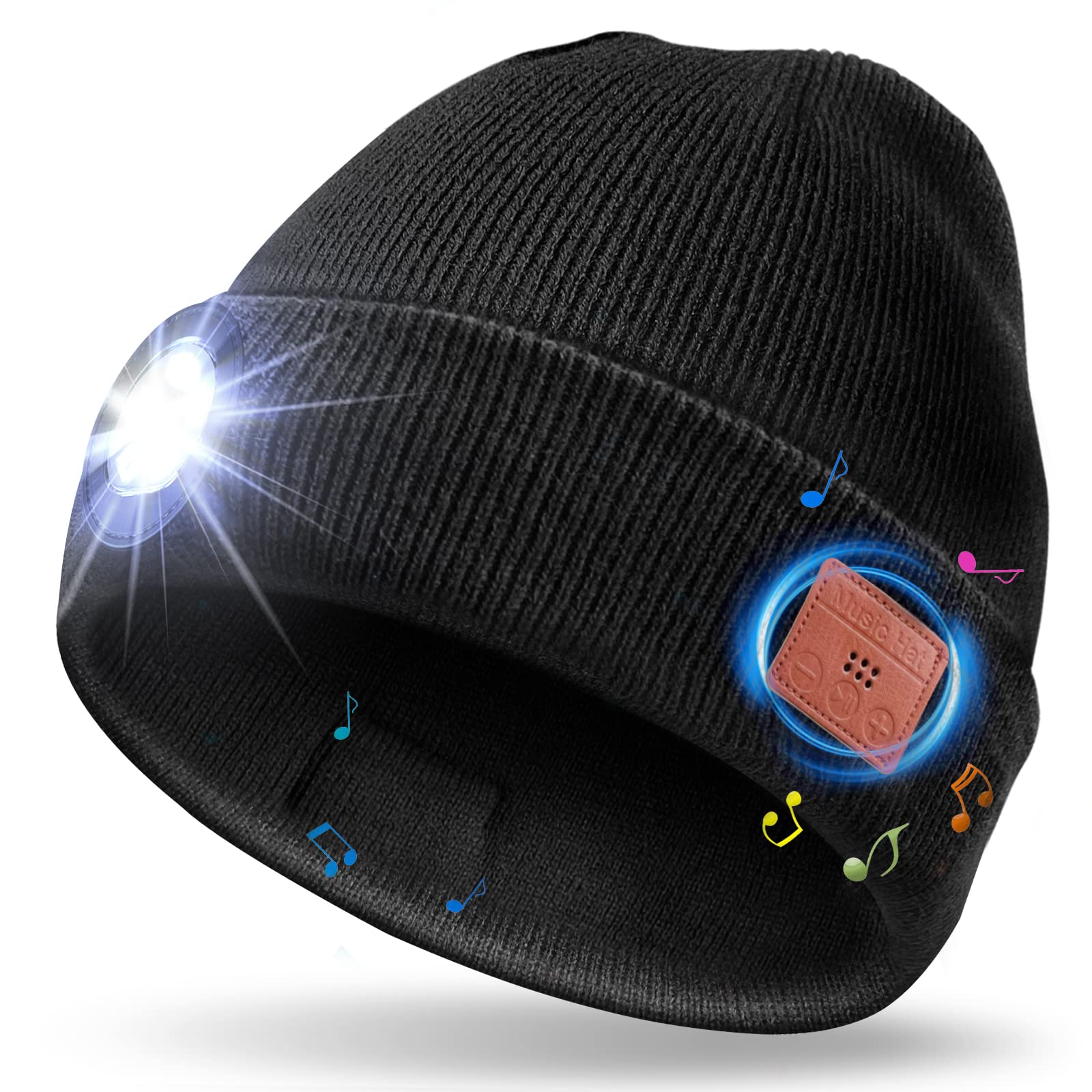COTOP Bonnet Avec Lumière - Cadeau De Noël - Rechargeable - LED - Bonnet D' Hiver - Bonnet Chaud Avec 2 Lumières - Pour Le Jogging, La Randonnée En Plein Air, La Neige