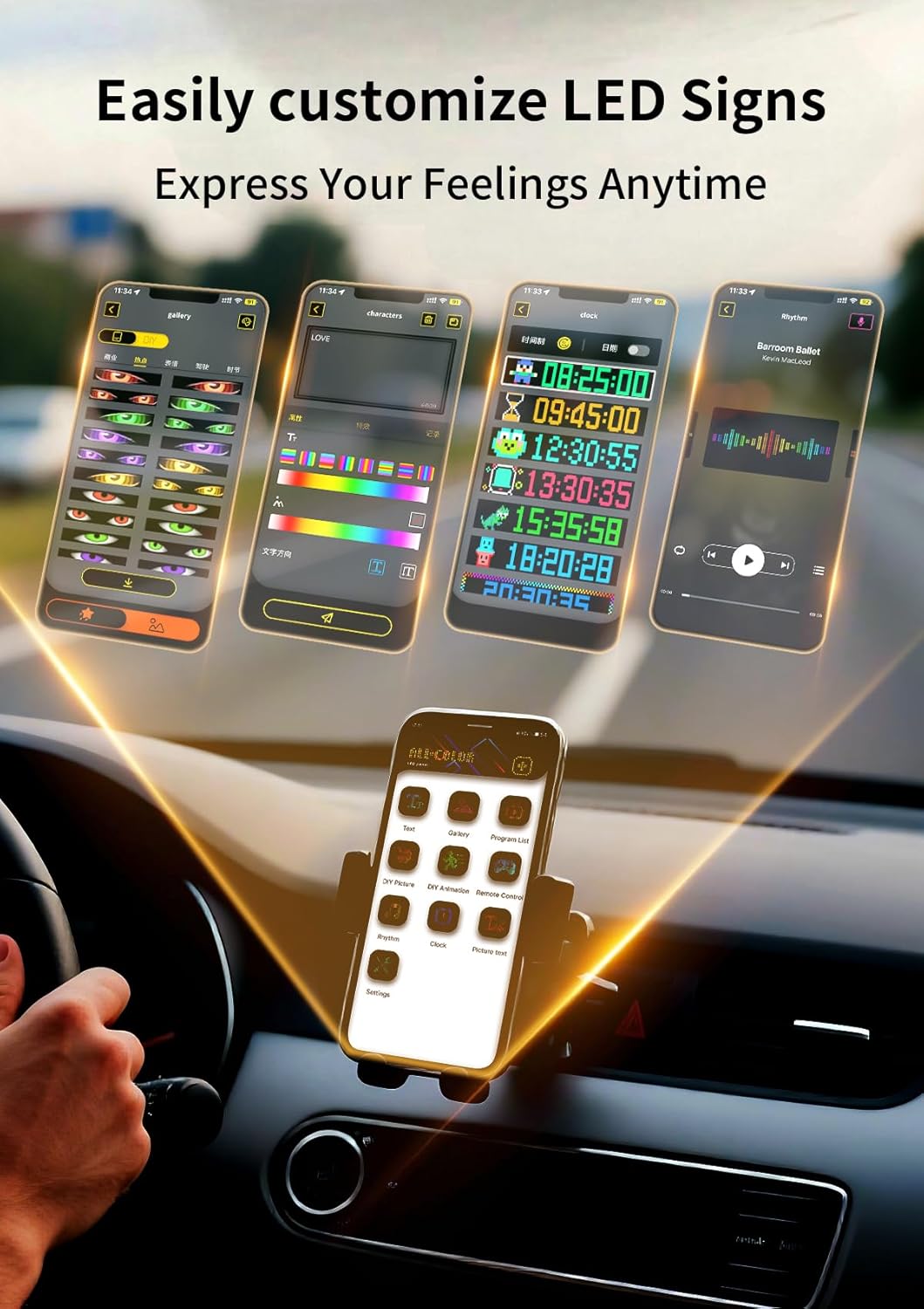 MIMIRGB Devil Eyes Light for Windshield Cars/SUVs Programmable LED Eyes [Upgraded Chip Two Screens 100% Synchronized] 15"x4" with APP & Remote Control 5V USB Powered (1 Pcs)