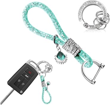 Ziciner Bling Crystal Car KeyChains for Women & Girls, Car Key Chain Glitter Key Ring, Universal Bling Key Chain Accessories Green