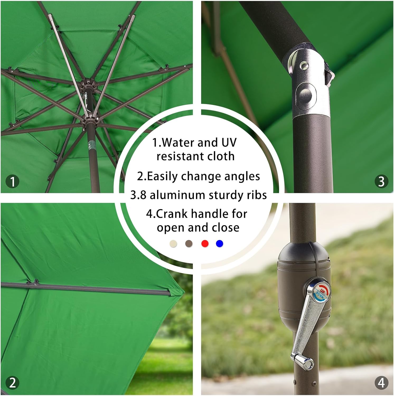 Aoodor 10 Ft Outdoor Patio Umbrella, 3-Tier Outdoor Table Umbrella with Tilt Button and Crank, Wind Resistent Sun Shade for Backyard, Outdoor Table, Poolside