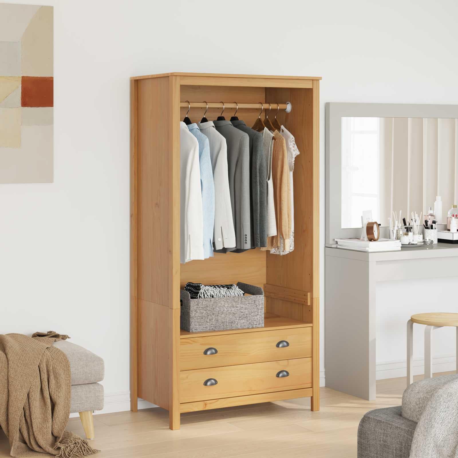 Armario con cajones Hill marrón miel 84cm en madera maciza diseño elegante