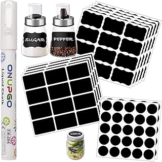 ONUPGO Chalkboard Labels Stickers Bulk (3 Shapes)-158 Reusable Chalk Labels with Erasable Chalk Maker, Removable Waterproo...