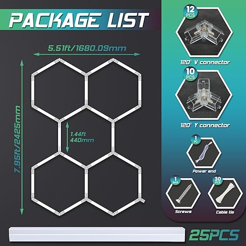 Miniatura 4 de Luces LED hexagonales para garaje, 14400LM 144W para taller, sótano, gimnasio, oficina, tienda de automóviles, 6500K, IP54