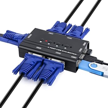 4 Port KVM Switch VGA VGA USB KVM Switcher for 4 PC 1 Monitor Support 1080P Full HD with 3 USB 2.0 Interfaces for Keyboard Mouse Printer U Drive with 2 KVM 2-in-1 Cables