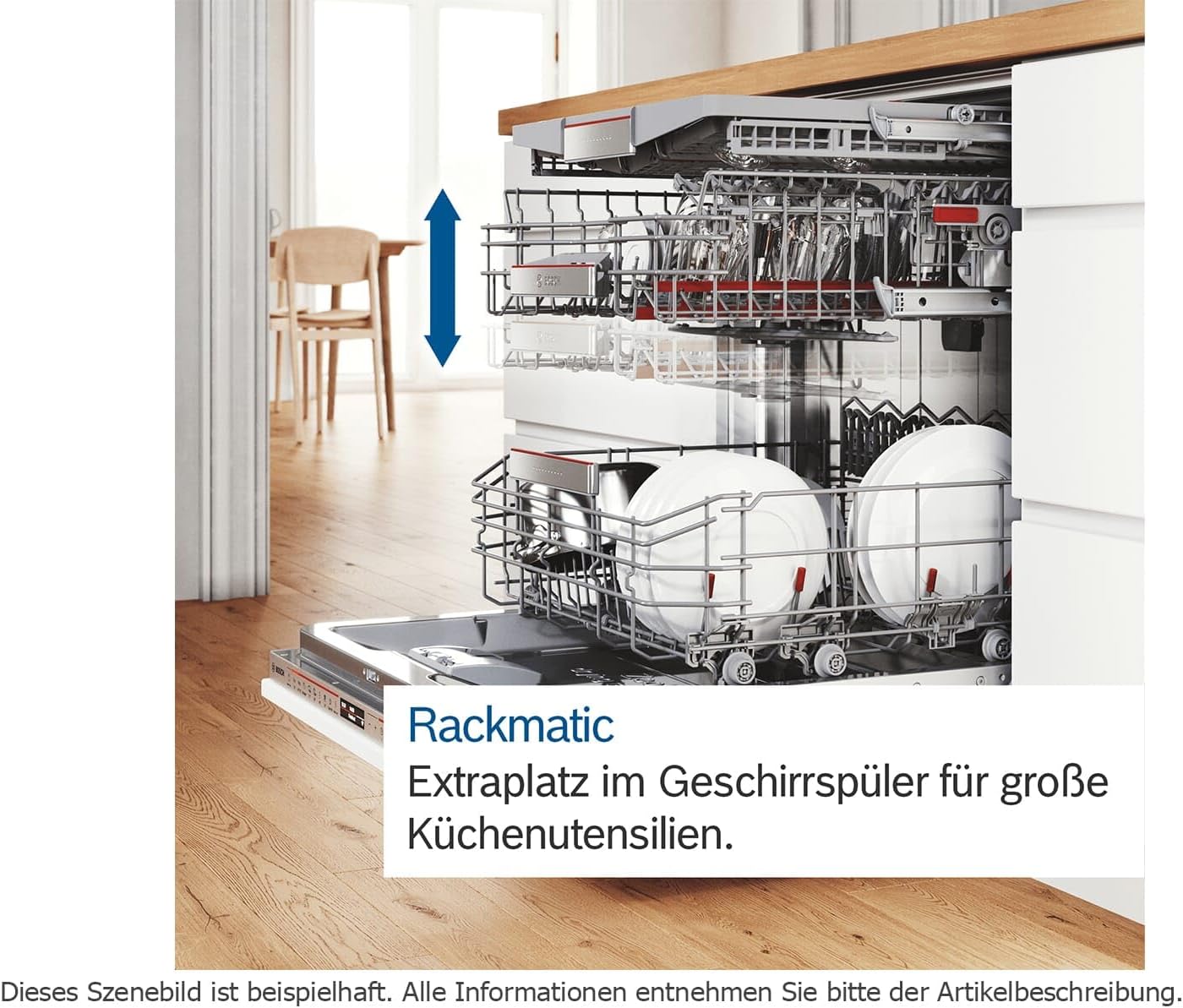 Image showing the Rackmatic feature, allowing the upper basket to be adjusted in height.
