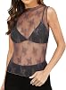 Ugerlov Womens Sleeveless Lace Tops Mock Neck Sheer Blouse Shirts See Through Floral Mesh Top