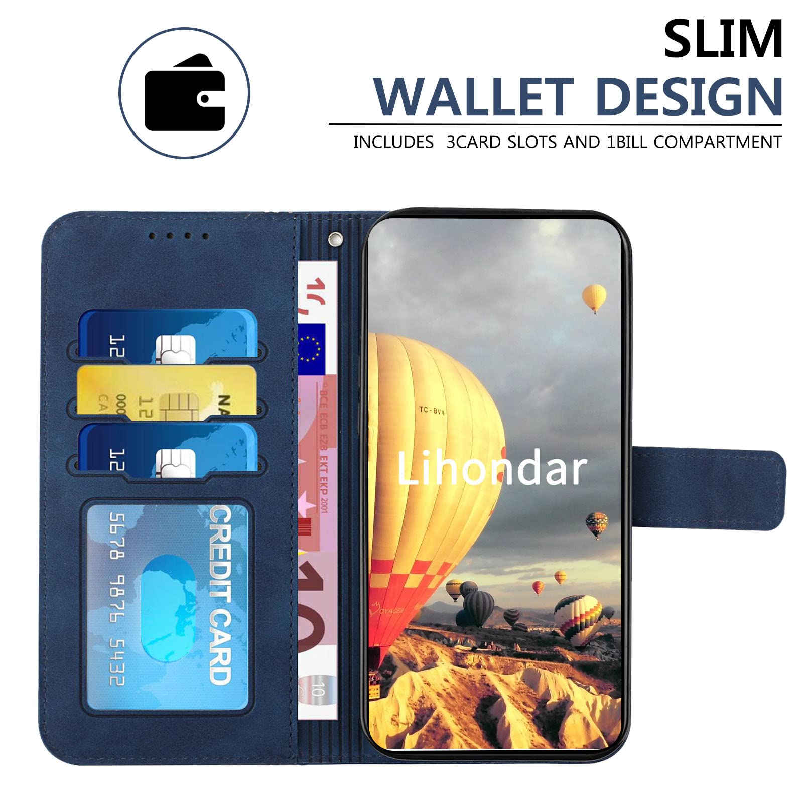 QIWEIQING Custodia Compatibile con Xiaomi Redmi Note 9T 5G, Flip Cover Portafoglio in Pelle PU con Porta Carte e Funzione Supporto - Blue HX