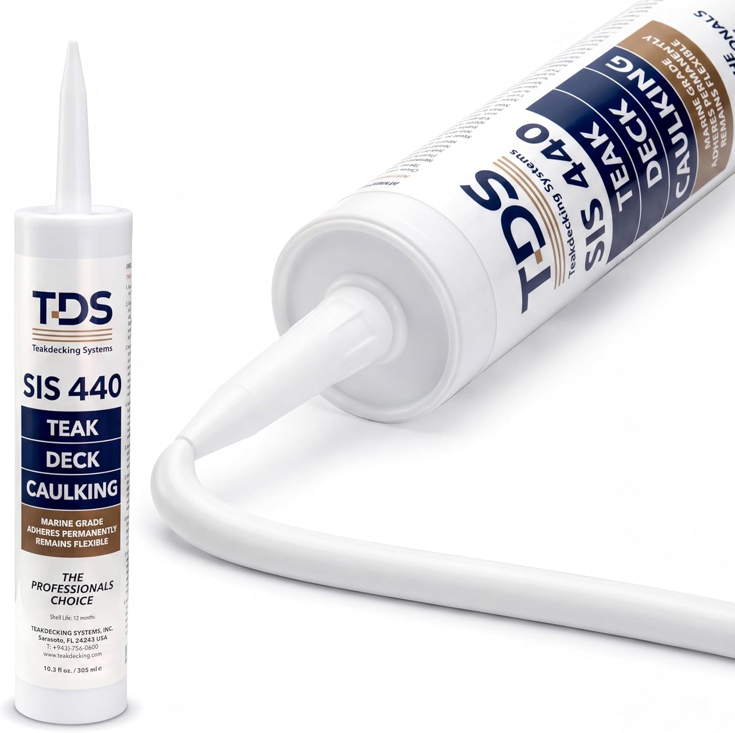 Teakdecking Systems 10oz Marine Caulk Cartridge - Premium Quality - SIS440 - Marine Sealant for Teak Deck Seams - Provides First Class Appearance - UV & Chemical Resistant, Non-Corrosive (White)