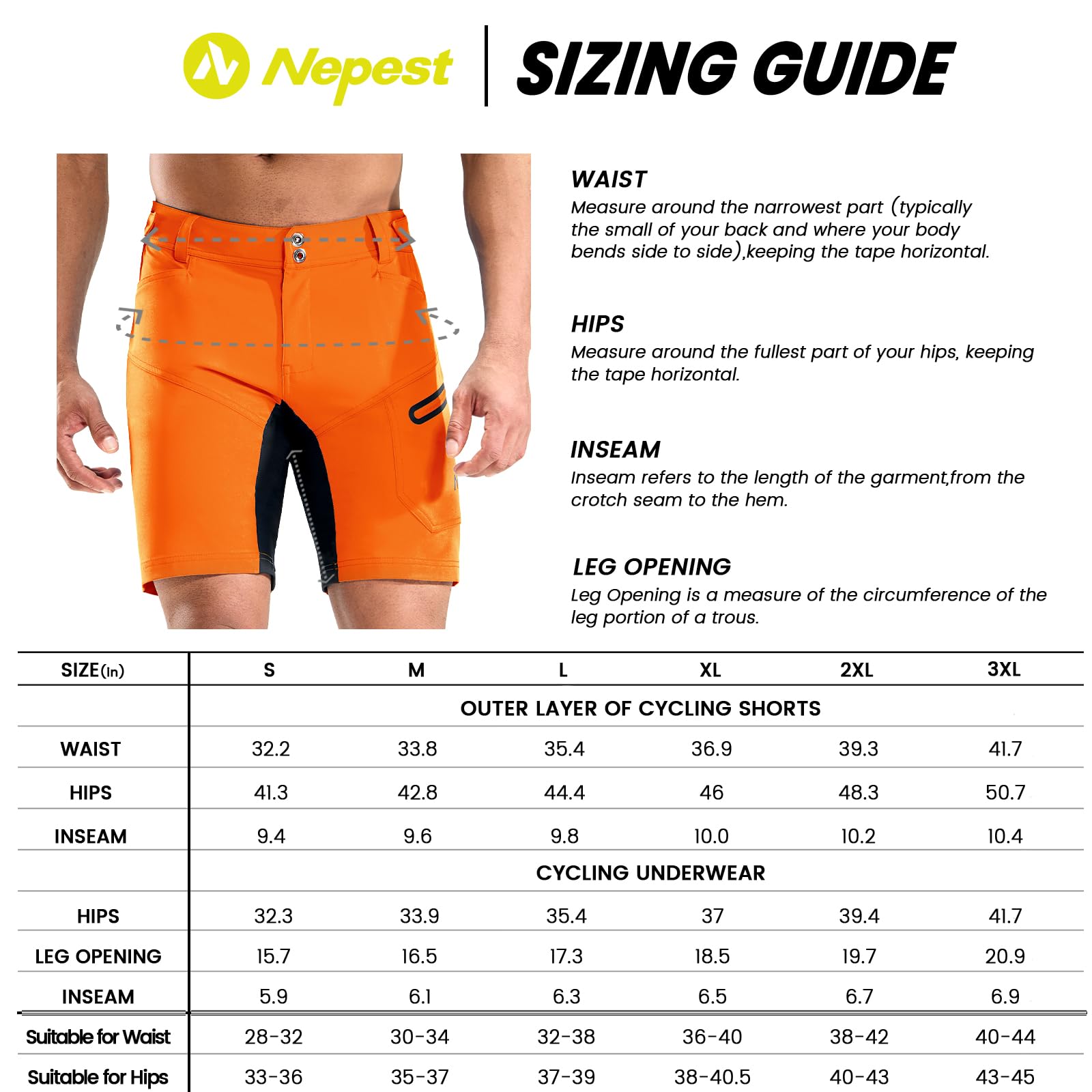 Nepest Short de VTT rembourré 3D pour Homme - Doublure rembourrée - Séchage Rapide - Poches zippées