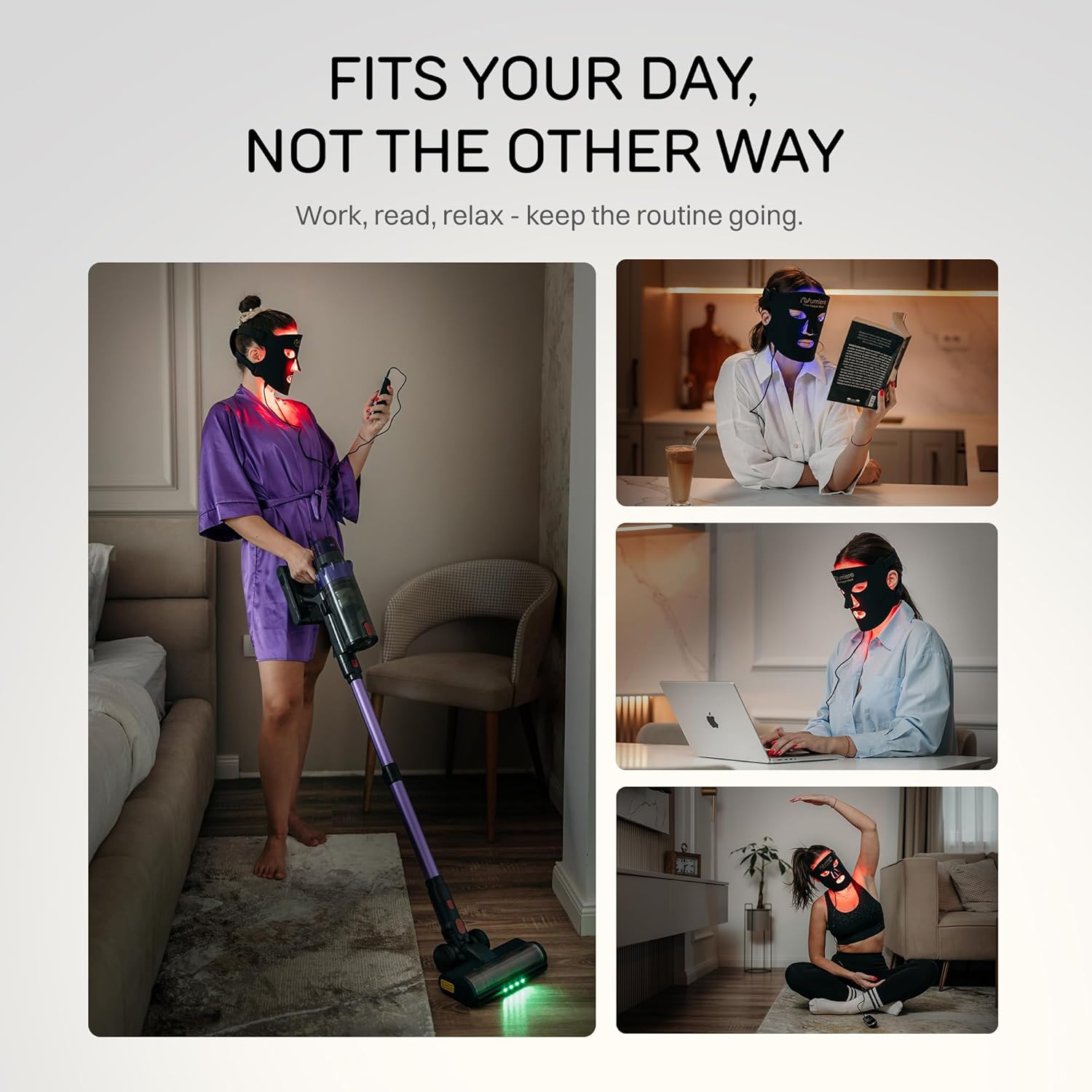 Numiere Time Keeper LED Face Mask – Lightweight, Flexible, and Multi-Wavelength Red, Blue, & Infrared (NIR) LED Contour Technology Wearable Facial Beauty Device for Personal Use and Skincare Routines