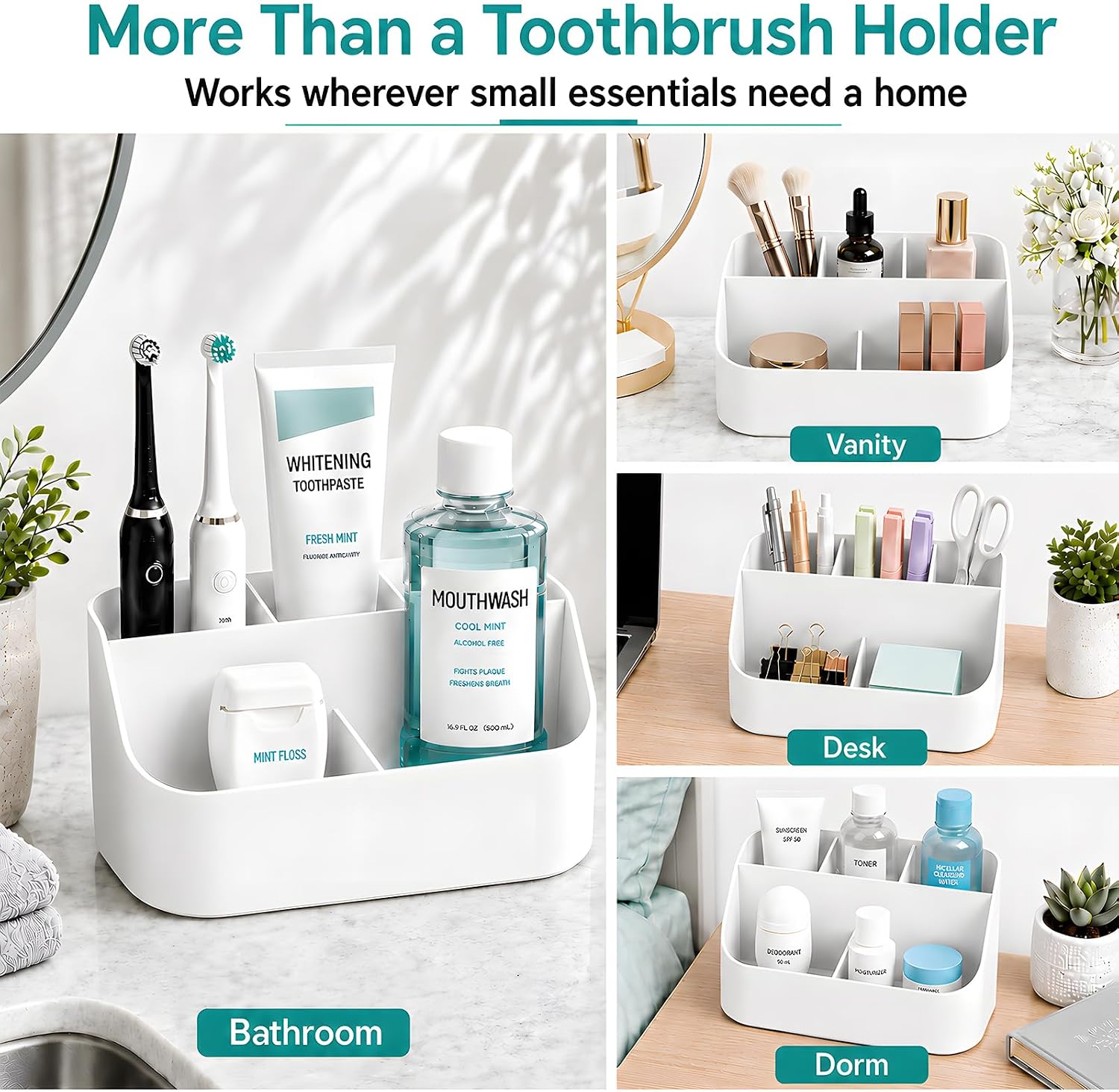 5 Slots Countertop Plastic Toothpaste and Toothbrush Holder for Bathroom
