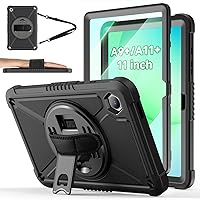 ZtotopCases Shockproof Case for Samsung Galaxy Tab A9+ A11+ 11-Inch 2023/2025 - Screen Protector, 360° Stand, Hand & Shoulder Strap, Black