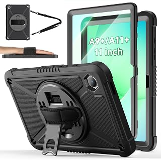 ZtotopCases Shockproof Case for Samsung Galaxy Tab A9+ A11+ 11-Inch 2023/2025 - Screen Protector, 360° Stand, Hand & Shoulder Strap, Black