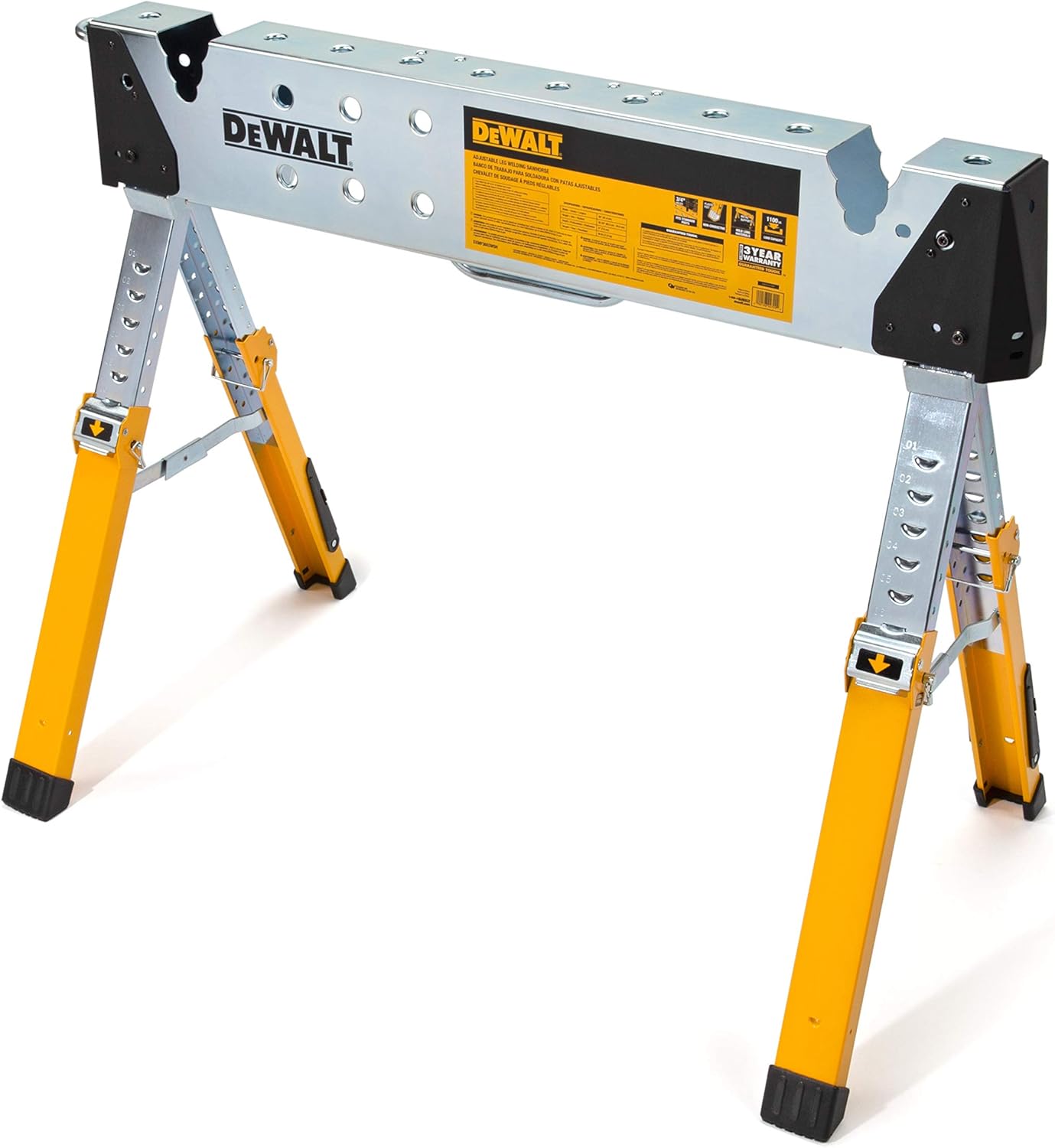 DEWALT Adjustable Height Portable Steel Welding Sawhorse, Double-Locking Legs, Pipe Saddles, 1,100 lb Weight Capacity