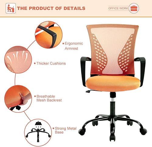 Miniatura 5 de Silla de oficina de malla para el hogar, silla de escritorio ergonómica con soporte lumbar, reposabrazos ejecutivo, ajustable, giratoria, respaldo