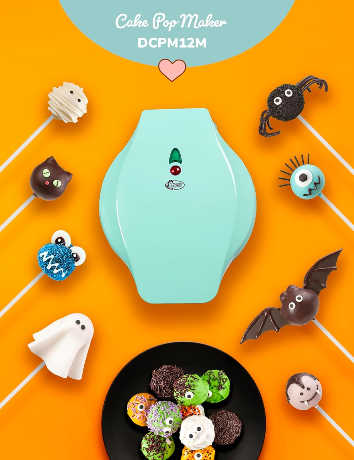 Bestron Cake-Pop-Maker im Retro Design, inklusive Cake-Pop-Butler, Gabel & 12 Cake-Pop-Sticks, mit Antihaftbeschichtung,700 W, Farbe: Mint