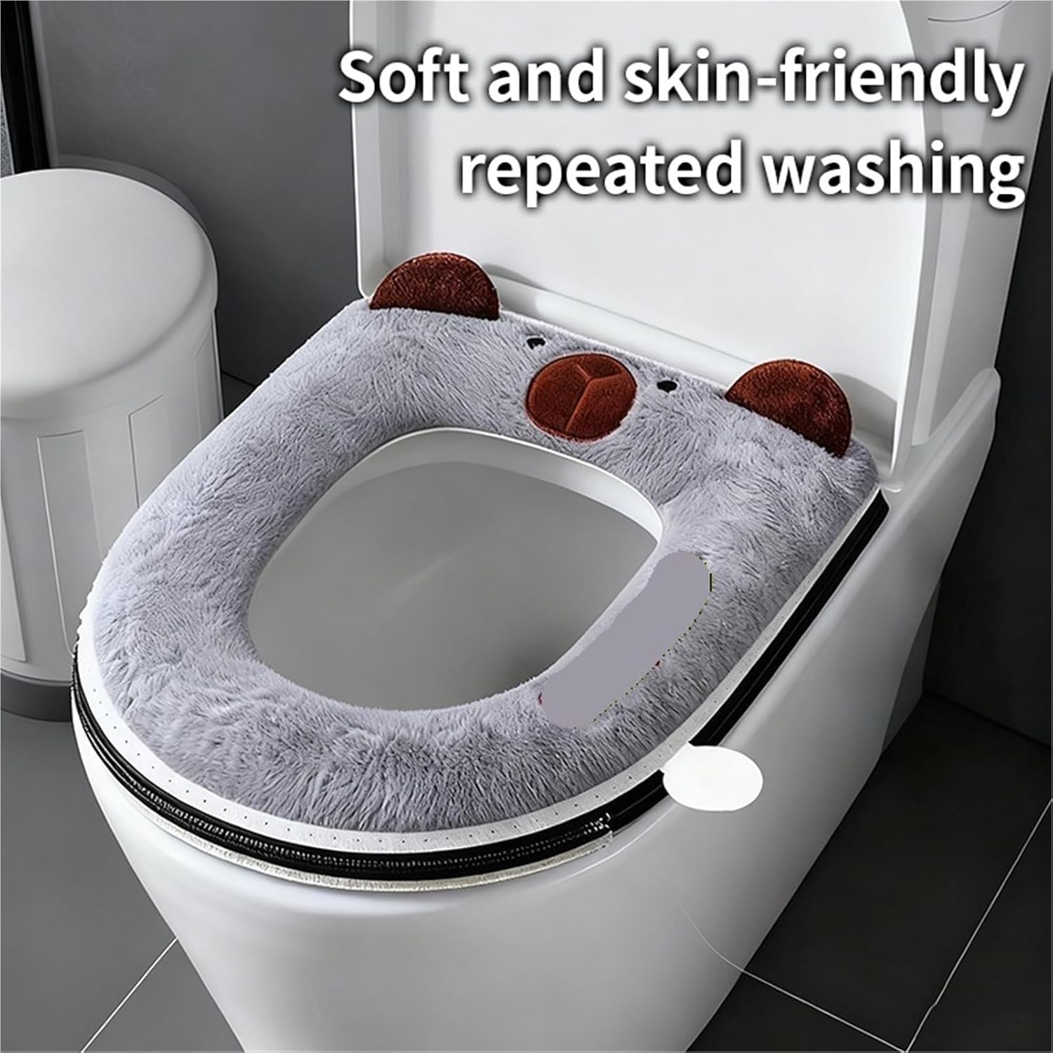 Thickened Plush Toilet Seat Cover, Zipper Design for Winter, Home Bathroom Use, Skin-Friendly Comfortable Toilet Pad(B C4492B)