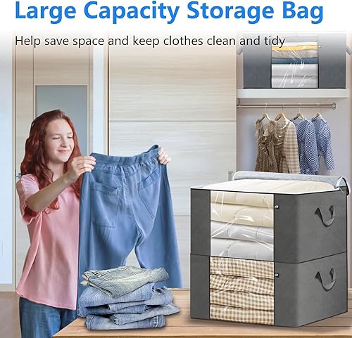 Miniatura 6 de Bolsas de almacenamiento grandes para ropa, paquete de 3 bolsas plegables de almacenamiento de ropa con tapas y asa reforzada, contenedores de