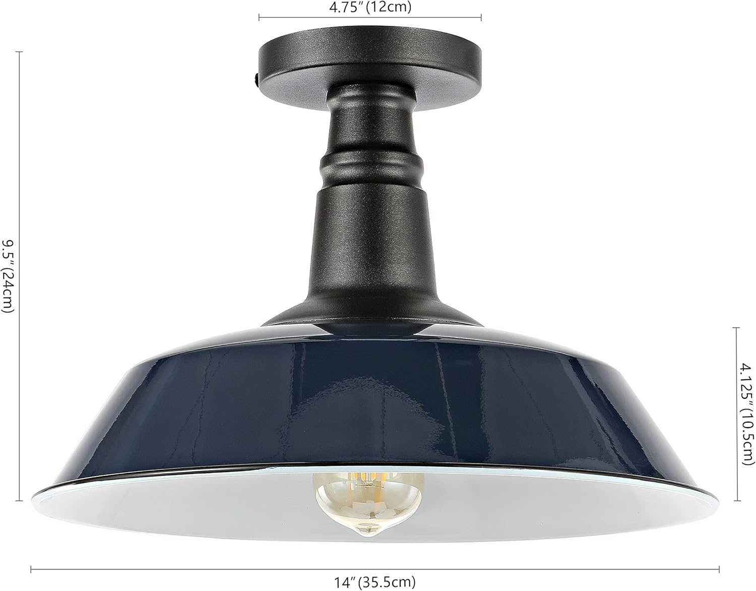 JONATHAN Y 14" Navy/Black 1-Light Industrial LED Semi Flush Mount Ceiling Light for Porch, Kitchen, Entryway, Modern Farmhouse Iron Fixture, White Metal Shade, LED Bulb Included (JYL7617C)