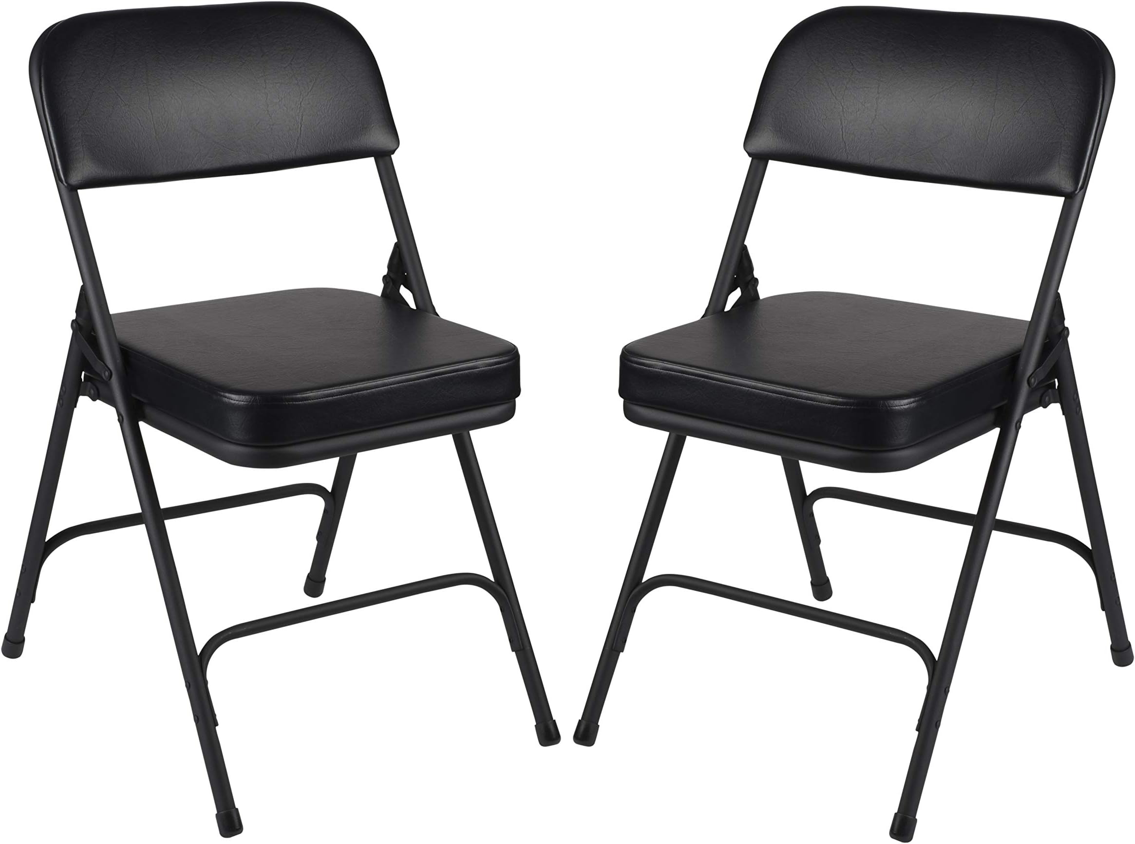 OEF3200 Series Heavy Duty, Industrial Grade, Premium Vinyl Folding Chairs 2" Ultra Padded Seat Double Hinged Steel Frame (2 Pack, Black/Black)
