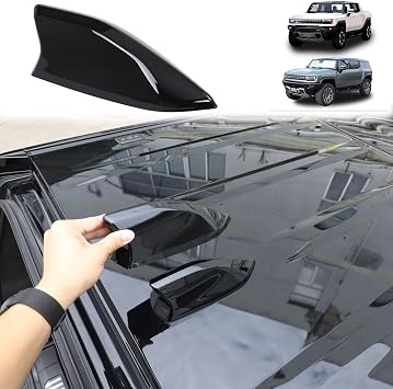 for Hummer EV Accessories Shark Fin Shape Roof Antenna Cover Decor,Car Radio Antenna Topper for Hummer EV SUV Pickup 2022-2024 2025+,Vehicle Shark Fin Shape Cover with Adhesive Tape Piano Black