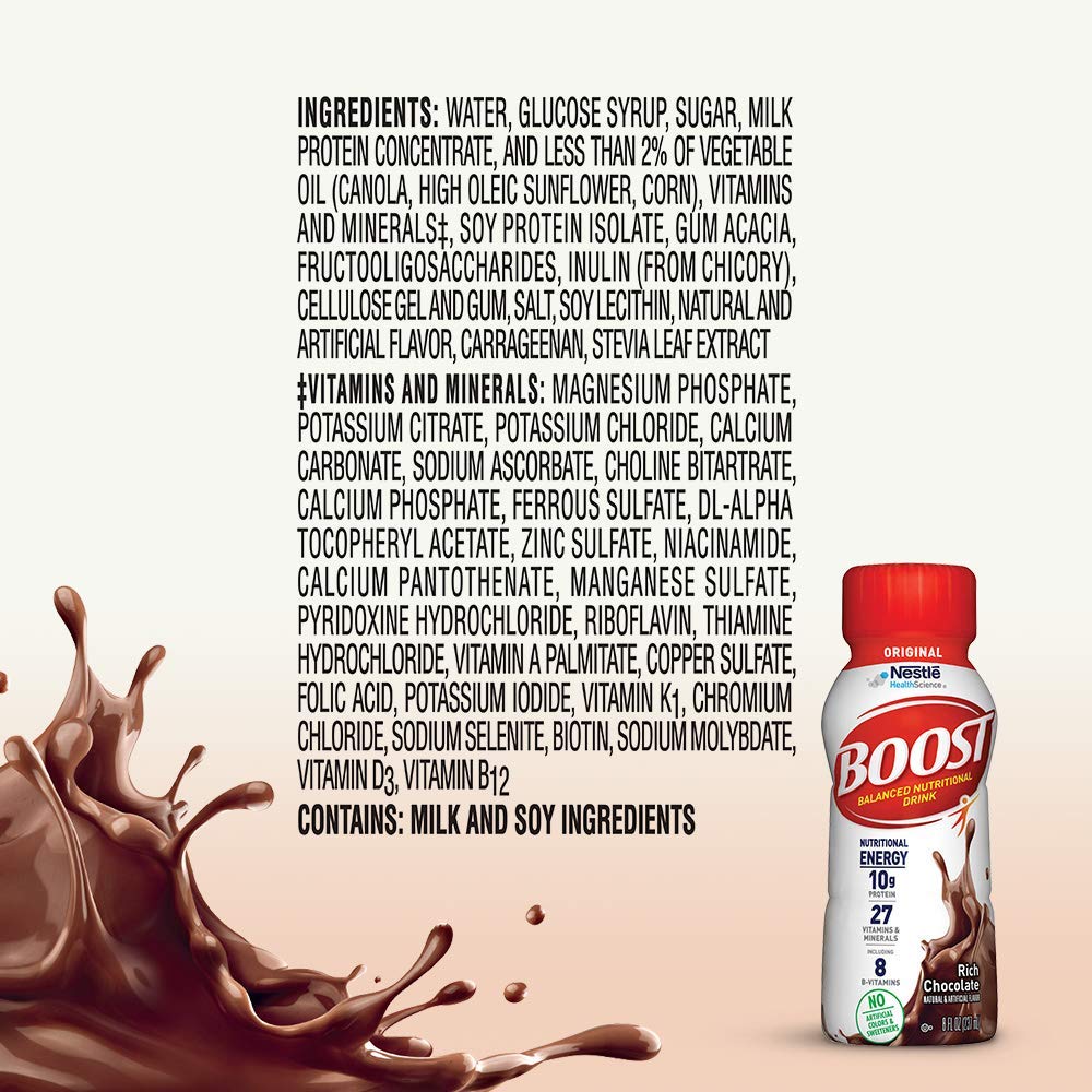 BOOST Original Nutritional Drink, 8 fl oz Bottles, 24 Rich Chocolate + 24 Very Vanilla (Pack of 48)